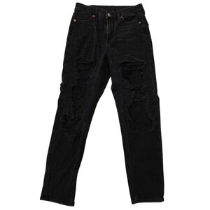 American Eagle Outfitters Women's High Rise Distressed Black Mom Jeans